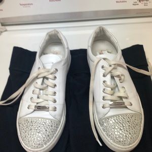 Enhanced white and rhinestone Italian sneakers